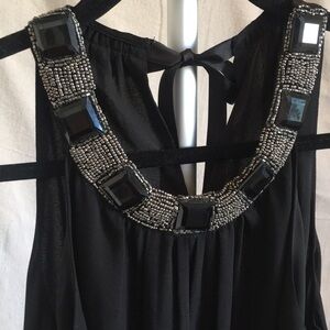 Max Studio Chiffon tunic with beaded collar